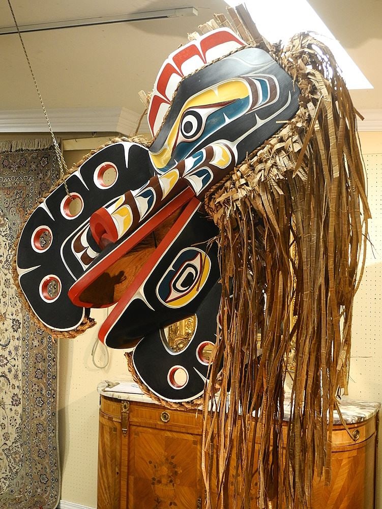 Kwagiulth Mask signed Patrick Hunt, 27 x 38 x 10 1/2", "Crooked Beak". (1 of 4)