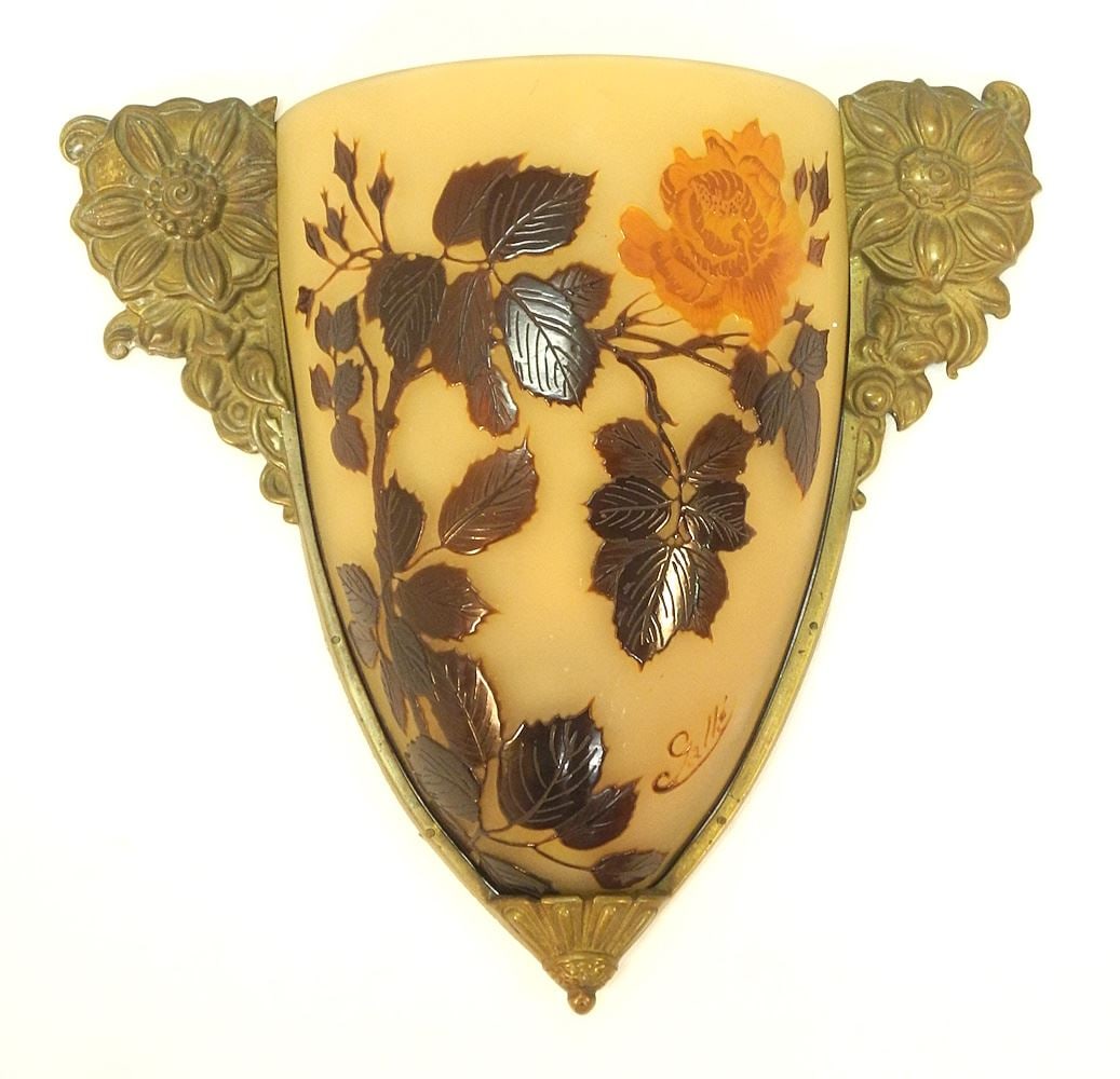Galle Wall Sconce, Glass & Bronze, 10 1/2 x 10 3/4 x 3".: Galle Wall Sconce, Glass & Bronze, 10 1/2 x 10 3/4 x 3".
