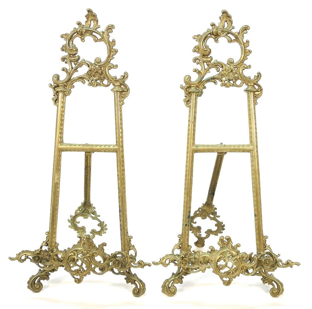 Pair of Ornamental Cast Brass Louis XV Table Easels, 21"H. (1 of 5)