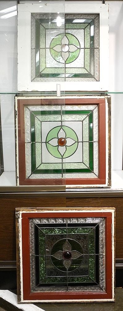 3 Architectural Leaded Glass Window Panels, Glass 17 1/4 x 17 1/4 x 17 1/4", Frames 22 7/8 x 2 (1 of 5)