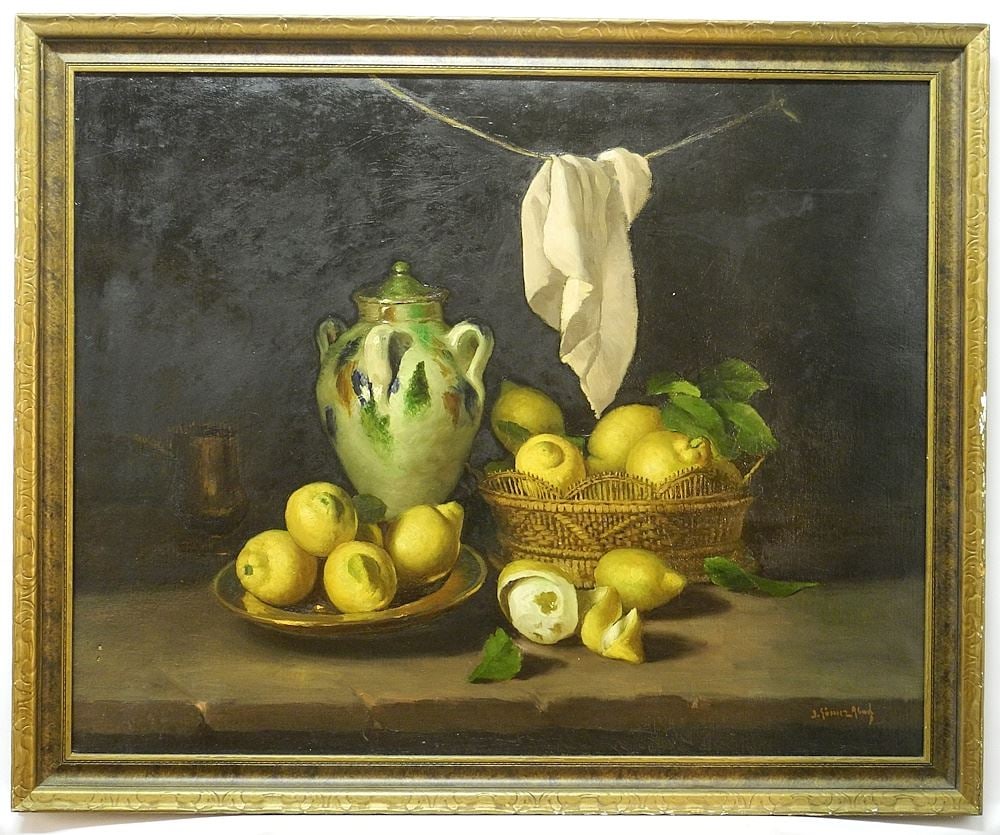 Oil on Canvas Mounted Masonite signed J. (Jose) Gomez Abad, 28 1/2 x 35 3/4", "Still Life". (1 of 19)