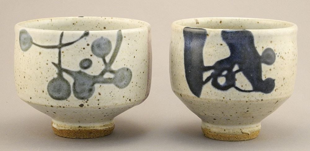 2 Stoneware Tea Bowls with Impressed Mark of Wayne Ngan, 3 1/2"h.: 2 Stoneware Tea Bowls with Impressed Mark of Wayne Ngan, 3 1/2"h.
