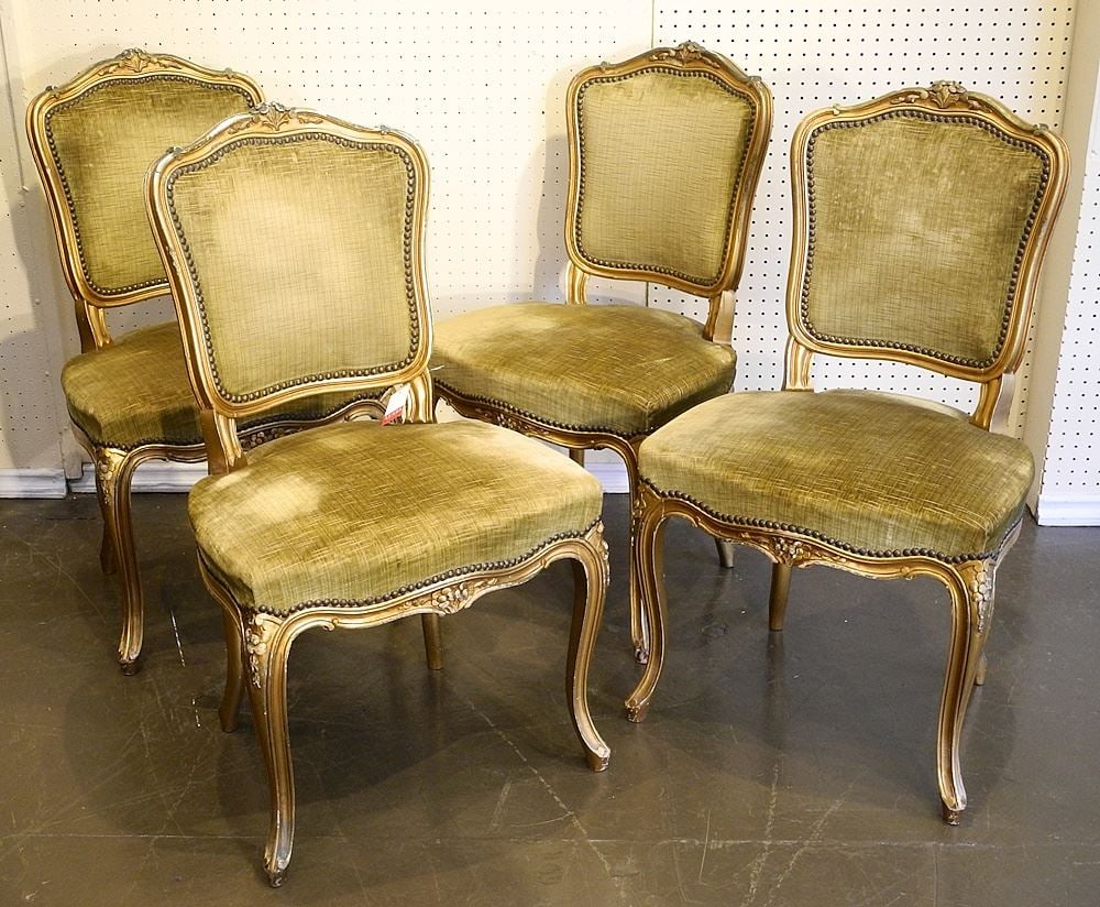 4 Louis XVI Style Giltwood Salon Chairs.: 4 Louis XVI Style Giltwood Salon Chairs.