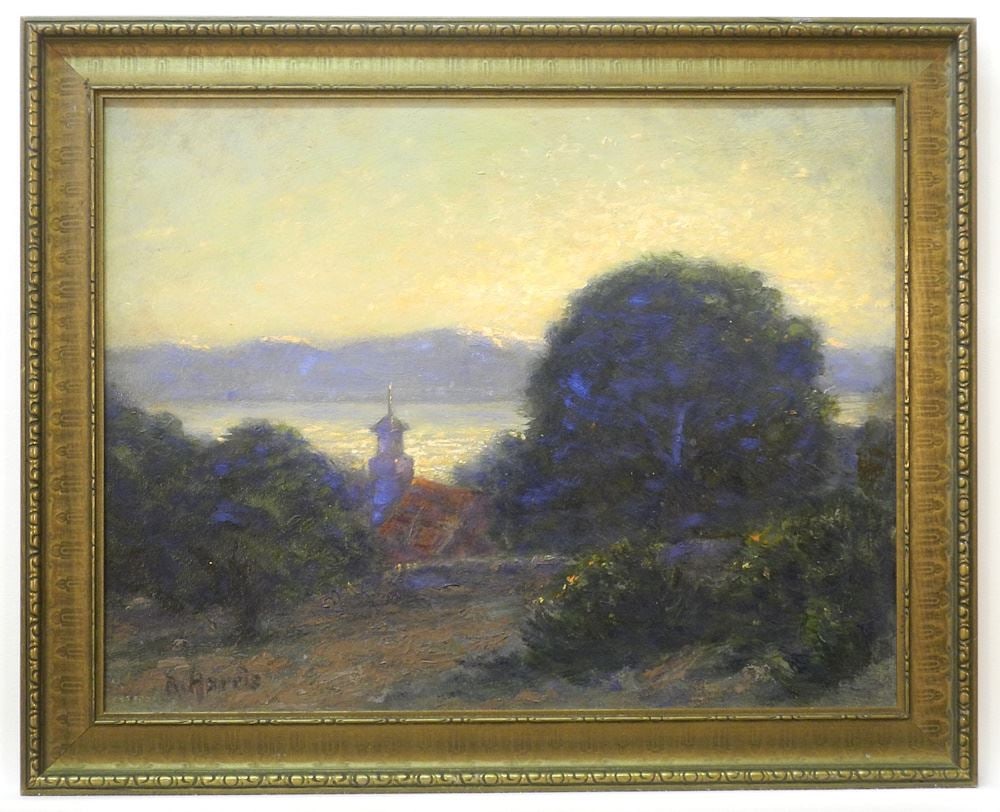 Oil on Board signed (Robert) Harris, 11 5/8" x 15 1/4", "Mr. Pemberton's Barn". (1 of 14)