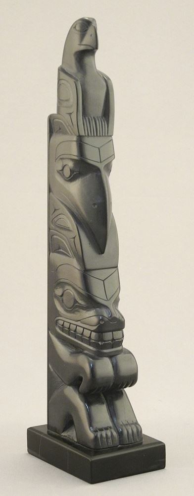 Haida Model Totem Pole signed Doug Wilson Skidegate'72, 8 1/2 x 1 3/4 x 2 1/4". (1 of 11)