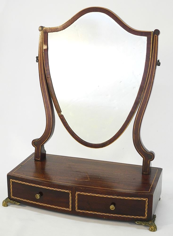 Inlaid Mahogany Shield - Shaped Dresser Mirror, 24 3/8"h. (1 of 5)