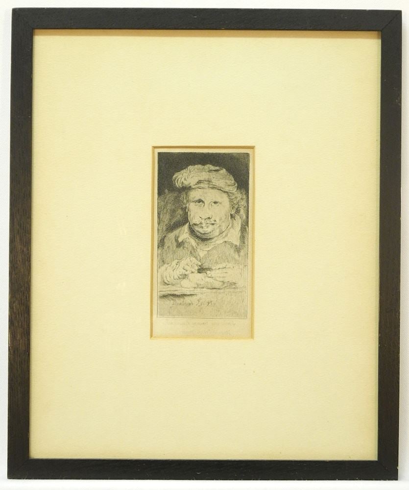 Etching after Rembrandt, 5 1/8 x 2 7/8", "Rembrandt While Etching". (1 of 6)
