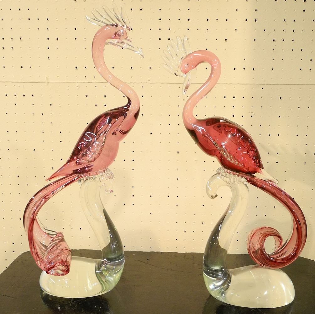 Pair of "Formia Murano" Glass Birds of Paradise, 24 1/2"H. (1 of 3)