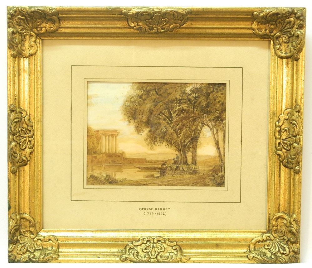 Watercolour Attributed to George Barret II, 5 x 6 5/8", "Punting Amongst Ruins". (1 of 3)