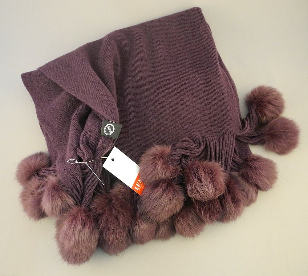 Venera Wool Blend Shawl with Mink Enhancers, Approximately 80 x 48".: Venera Wool Blend Shawl with Mink Enhancers, Approximately 80 x 48".