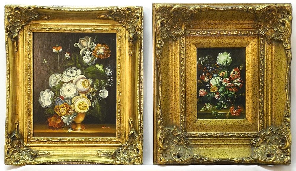 2 Reproduction Oil on Board signed Jensen & Horn, Larger 9 1/2 x 7 1/2" Floral Studies. (1 of 10)