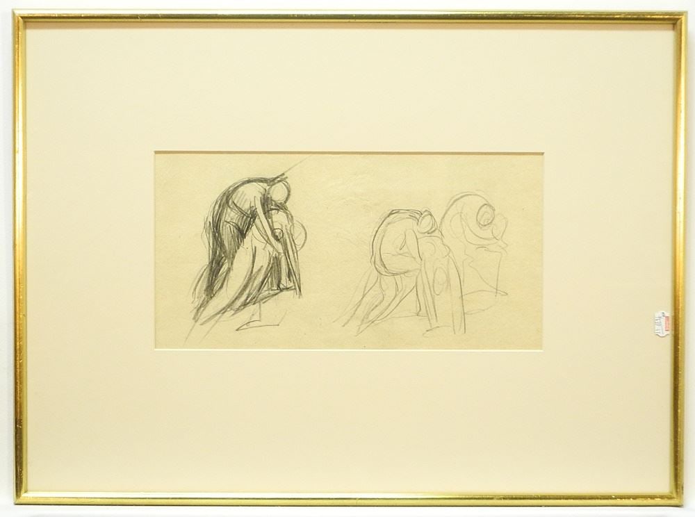 Pencil Drawing Attributed to George Romney, 16 3/4 x 13 1/8", "Studies for the Flood". (1 of 3)