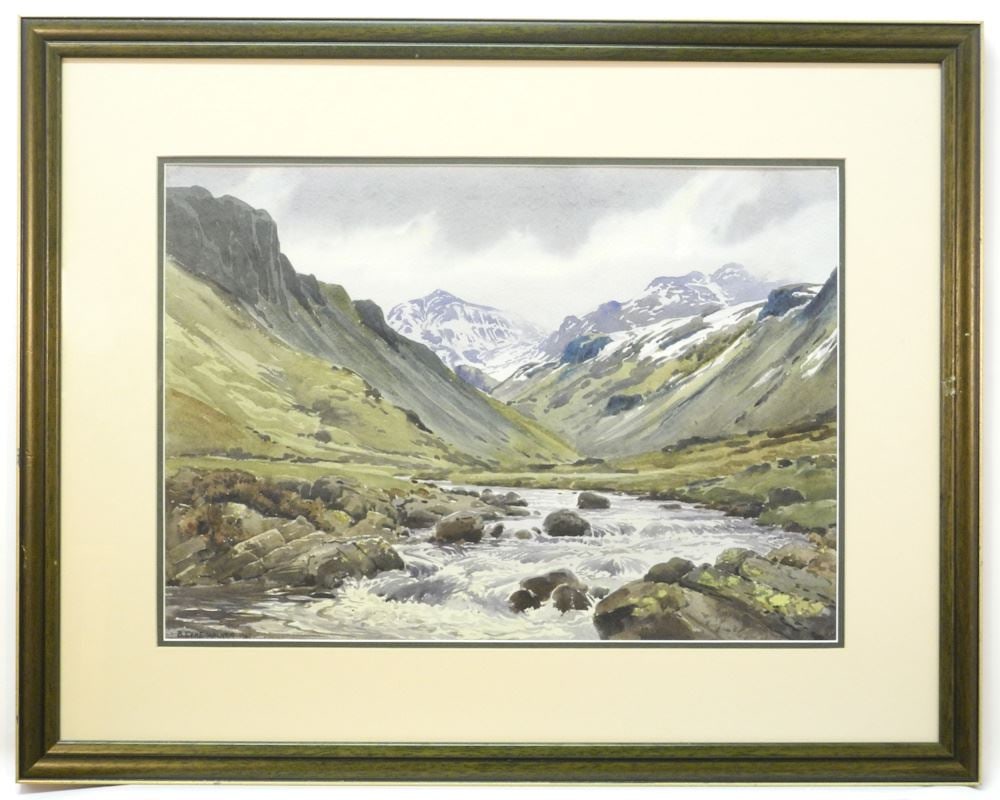 Watercolour signed B(Bernard) Eyre Walker 1947, 13 x 18 1/2", "Eskdale- the Lake District". (1 of 4)