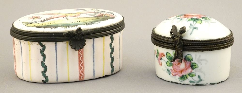 2 French Porcelain & Faience Boxes, 1 5/8" - 2 1/2"L. (1 of 5)