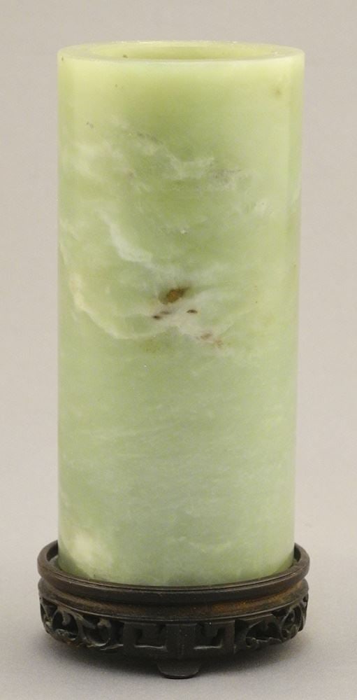 Chinese Pale Green Hardstone Brush Pot with Stand, 4 3/8"H. (1 of 7)