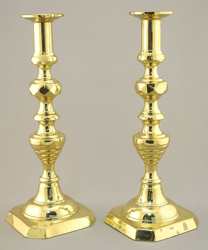 Pair of Brass Candlesticks, 12 3/8" H.: Pair of Brass Candlesticks, 12 3/8" H.