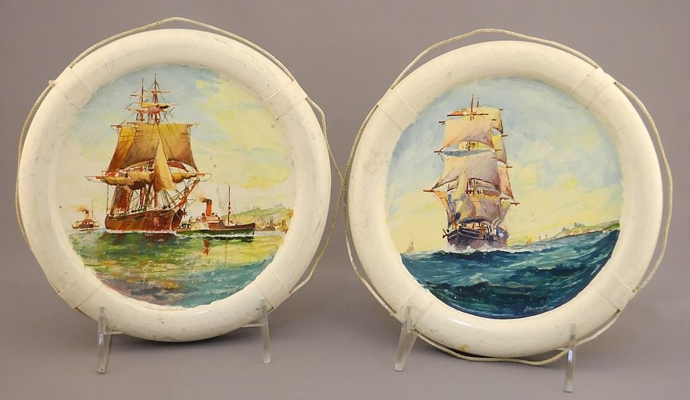 2 Kisby Ring Ship's Portraits signed J. (Jack) Hardcastle, 7 1/4" Diam. (1 of 2)