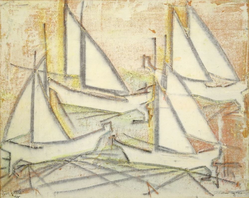 Mixed Media on Paper Signed Gil Williams, 15 1/4" x 19 1/4", "Sails of Silk", #5/15.: Mixed Media on Paper Signed Gil Williams, 15 1/4" x 19 1/4", "Sails of Silk", #5/15.