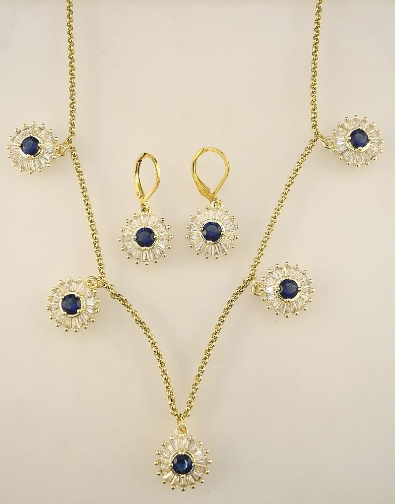 Pair of 'Blue Stars' Zircon & Crystal Earrings & Necklace.: Pair of 'Blue Stars' Zircon & Crystal Earrings & Necklace.