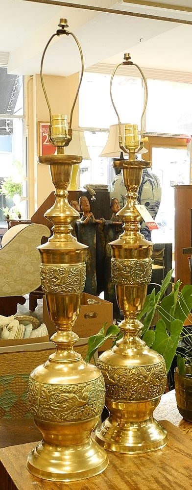 Pair of Southeast Asian Brass Lamps, 29" h - no shades. (1 of 2)