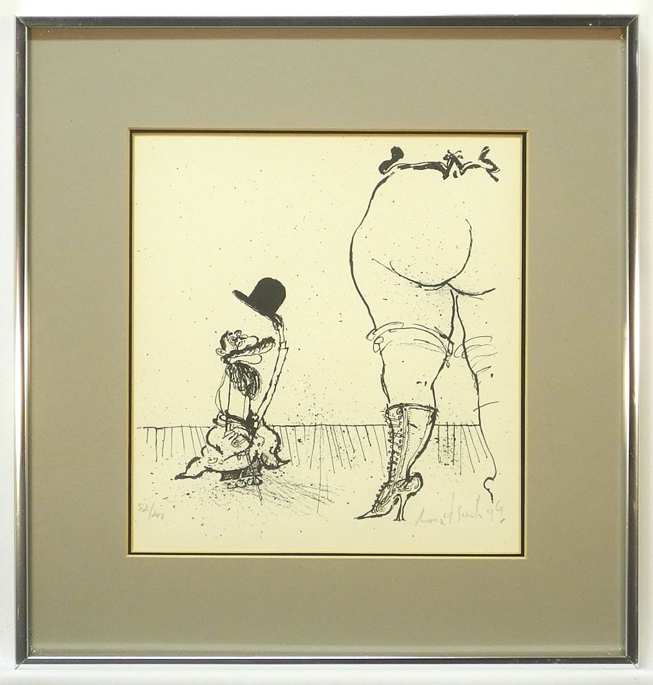 Lithograph signed Ronald Searle 1967 10 x 9 1/4", Homage a Toulouse Lautrec. (1 of 5)