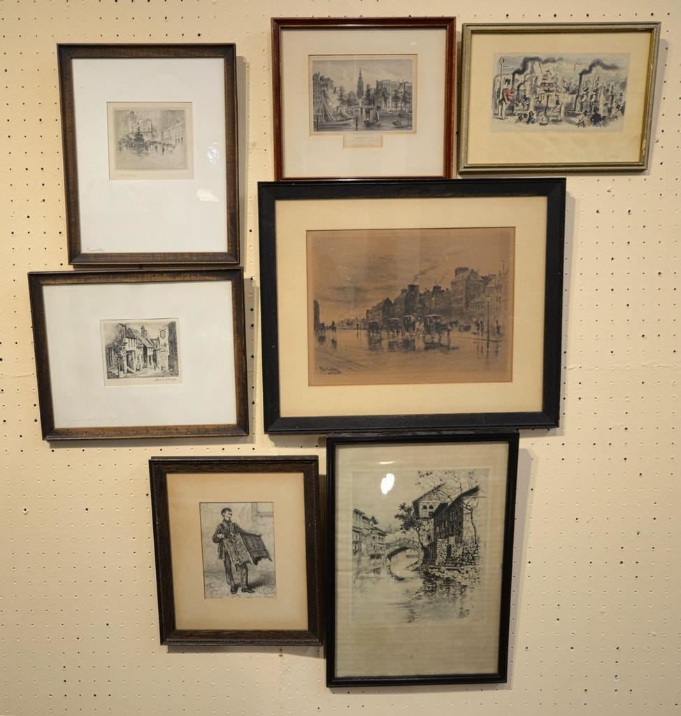 Collection of Etchings & Engravings: Cherry / Leech / Knaus / Large / Buhot / Roome, 9 5/8" x 13: Collection of Etchings & Engravings: Cherry / Leech / Knaus / Large / Buhot / Roome, 9 5/8" x 13