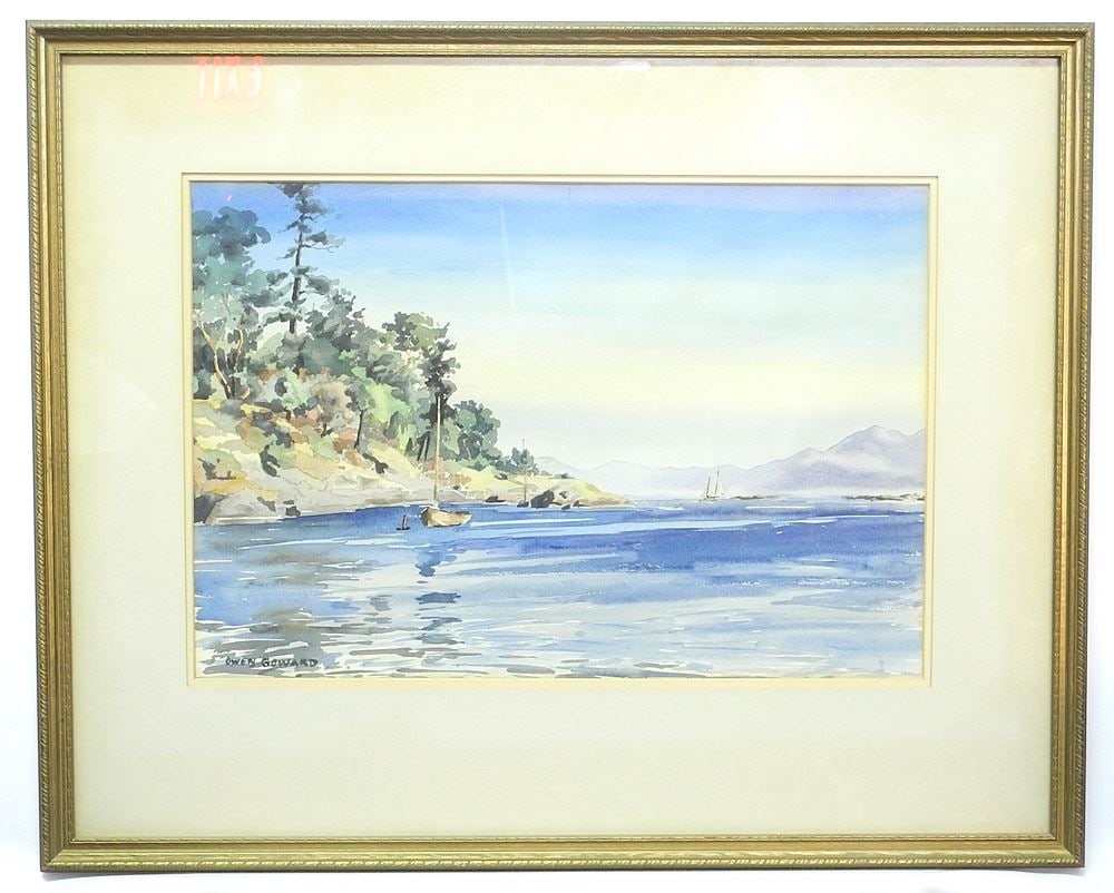 2 Watercolour signed Owen Goward, 14 1/2" x 21" & 10 3/4" x 14 3/4", "Cadboro Bay" & "Shore". (1 of 6)