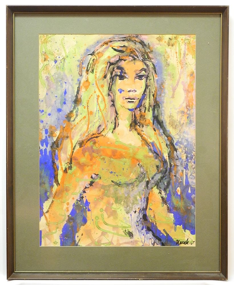 Mixed Media on Paper signed Marek (Zulawski), 24 1/4 x 18", "Portrait of a Woman". (1 of 4)