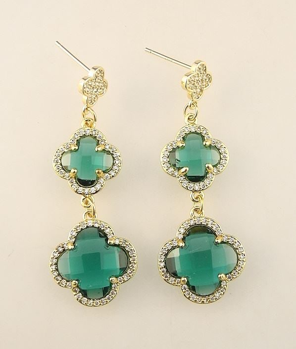 Pair of 'Dual Blossom' Zircon & Crystal Earrings.: Pair of 'Dual Blossom' Zircon & Crystal Earrings.