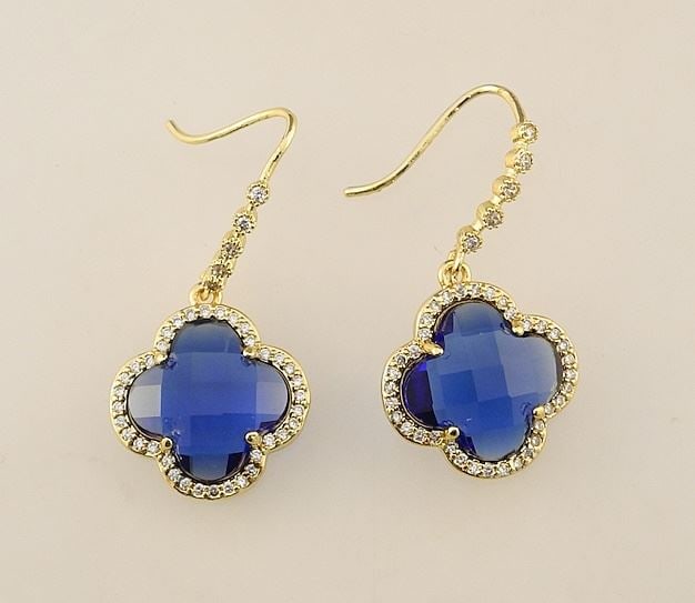 Pair of 'Cobalt Flowers' Zircon & Crystal Earrings.: Pair of 'Cobalt Flowers' Zircon & Crystal Earrings.