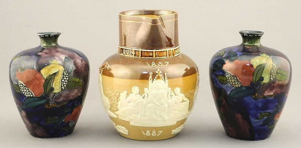 Pair of "Rubens Ware" Vases & Doulton Pitcher, 5 1/2"H.: Pair of "Rubens Ware" Vases & Doulton Pitcher, 5 1/2"H.