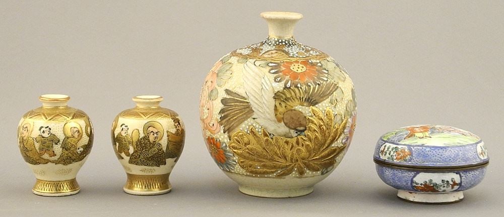 Pair of Satsuma Vases, 1 3/4", Enamel Patch Box, 2 1/8", etc. (1 of 3)