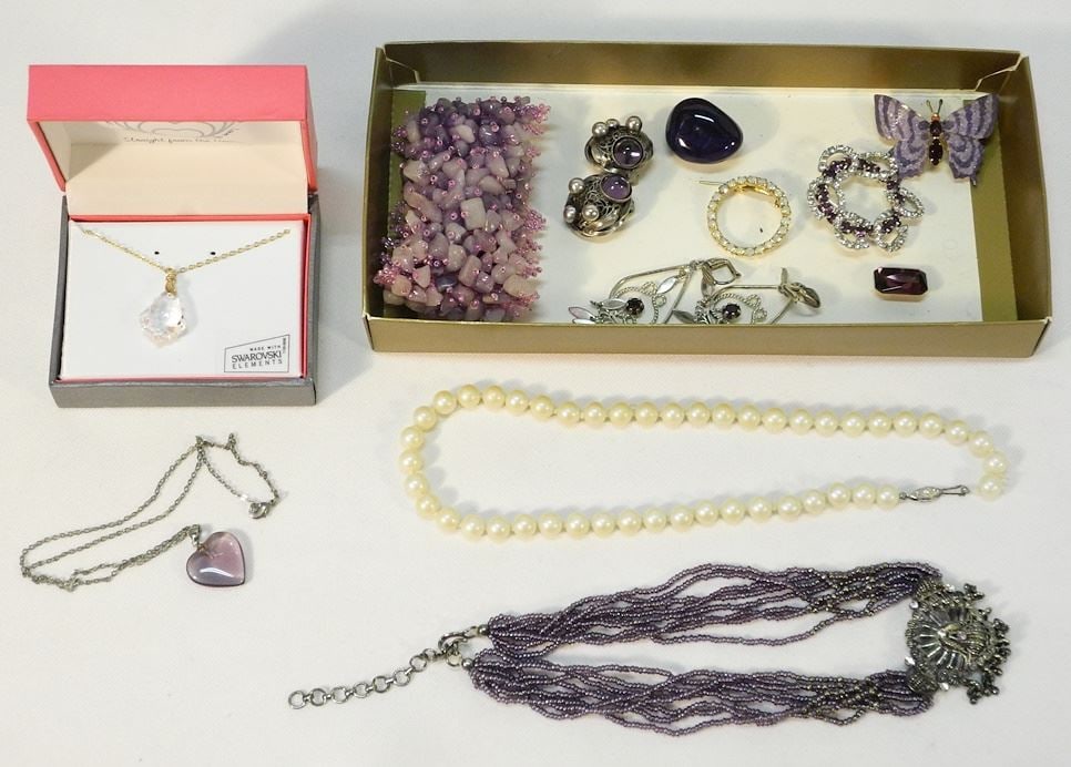 Amethyst & Sterling Silver Jewelry Collection & Swarovski Crystal Pendant.: Amethyst & Sterling Silver Jewelry Collection & Swarovski Crystal Pendant.