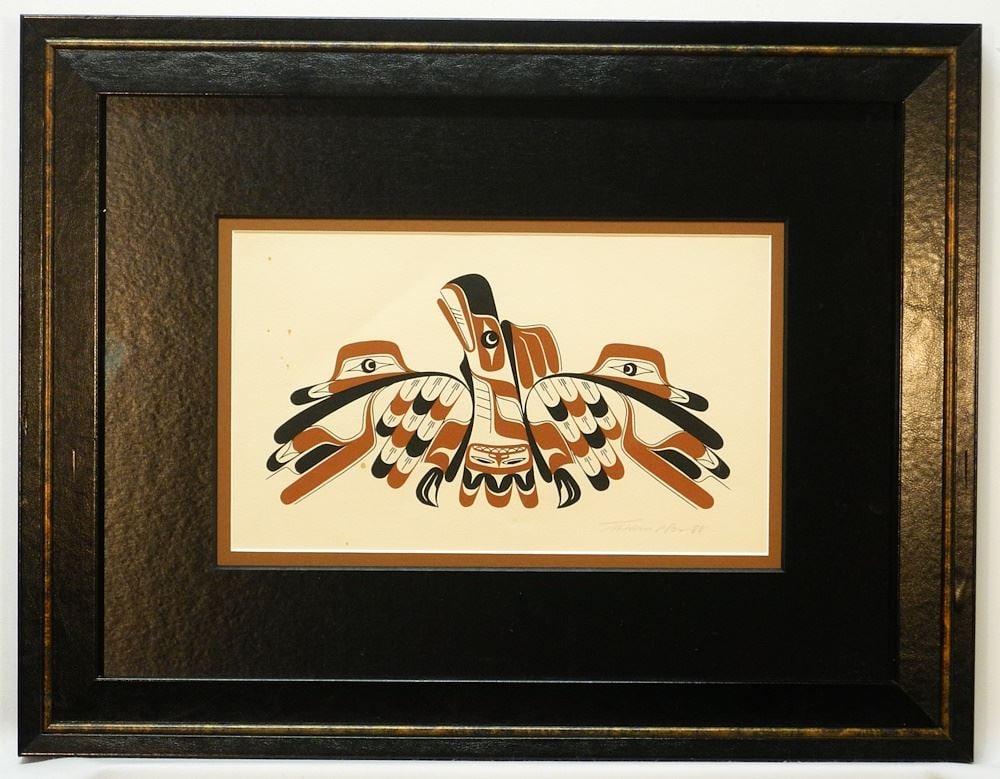Nuu-Chah-Nulth Serigraph signed A. (Art) Thompson'88, 8" x 13 3/8", "Thunderbird" (spots noted: Nuu-Chah-Nulth Serigraph signed A. (Art) Thompson'88, 8" x 13 3/8", "Thunderbird" (spots noted