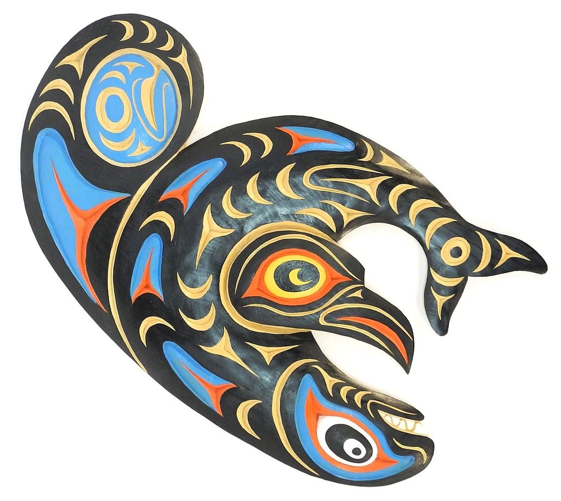 Painted Cedar Plaque signed W. Joel Good 2018, 19 3/8" x 11 1/2", "Coast Salish Killer Whale: Painted Cedar Plaque signed W. Joel Good 2018, 19 3/8" x 11 1/2", "Coast Salish Killer Whale