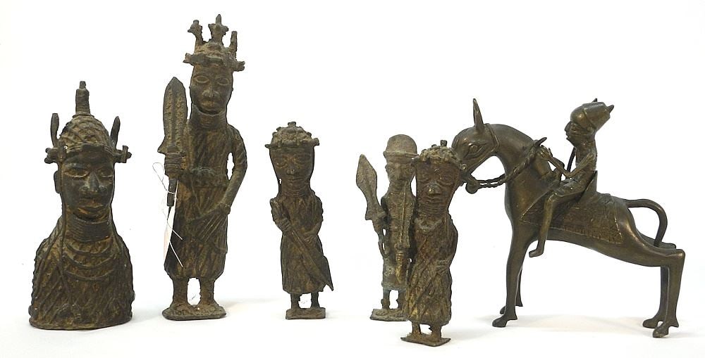 6 Benin Bronze Figures, 6 3/8" - 10 3/8"H. (1 of 3)