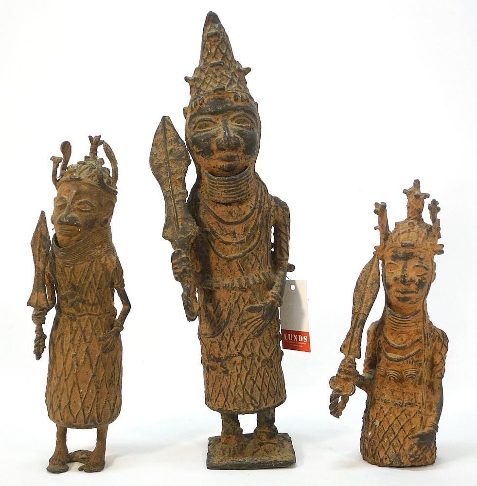 3 Benin Bronze Figures, 10 3/4" - 16 3/4"H. (1 of 2)