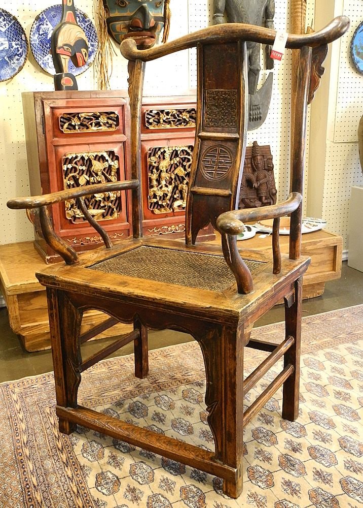 Chinese Lacquered Elm Armchair, 45 1/4"H.: Chinese Lacquered Elm Armchair, 45 1/4"H.