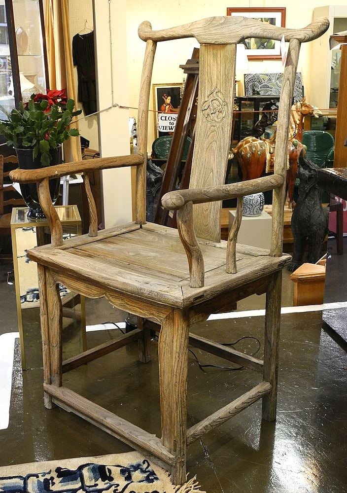 Chinese Elm Armchair, Weathered, 44 1/4"H.: Chinese Elm Armchair, Weathered, 44 1/4"H.