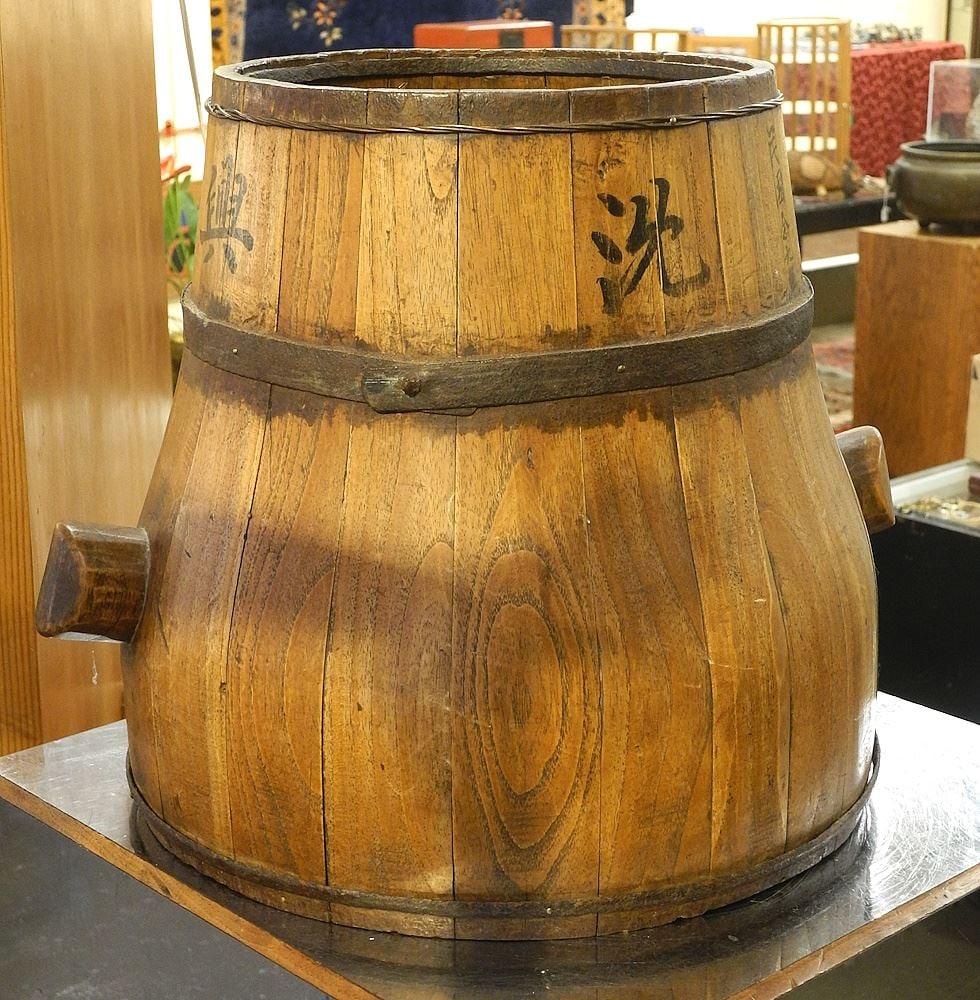 Chinese Staved Wood Rice Measure, 14 3/8"H.: Chinese Staved Wood Rice Measure, 14 3/8"H.