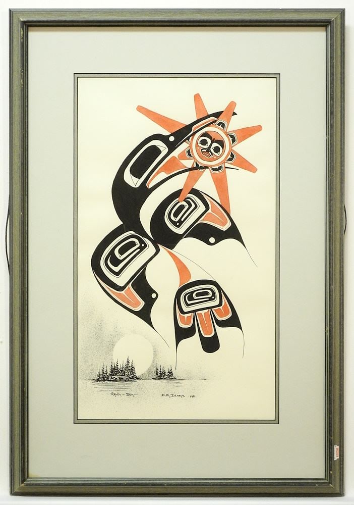 Mixed Media on Paper signed D. (Danny) M. Dennis 1991, 19 x 11", "Raven-Sun". (1 of 4)