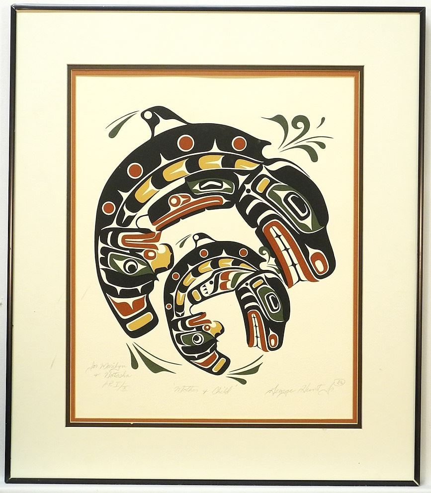 Kwagiulth Serigraph signed George Hunt Jr '86, 15 7/8" x 12 7/8", "Mother & Child", AP I/X. (1 of 3)