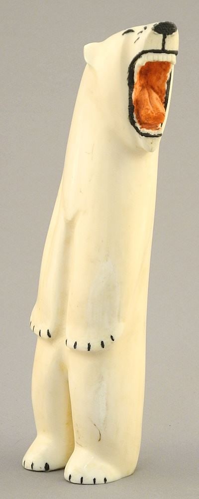 Inuit Walrus Tusk Polar Bear Figure, 6 3/4"H, NO EXPORT.: Inuit Walrus Tusk Polar Bear Figure, 6 3/4"H, NO EXPORT.