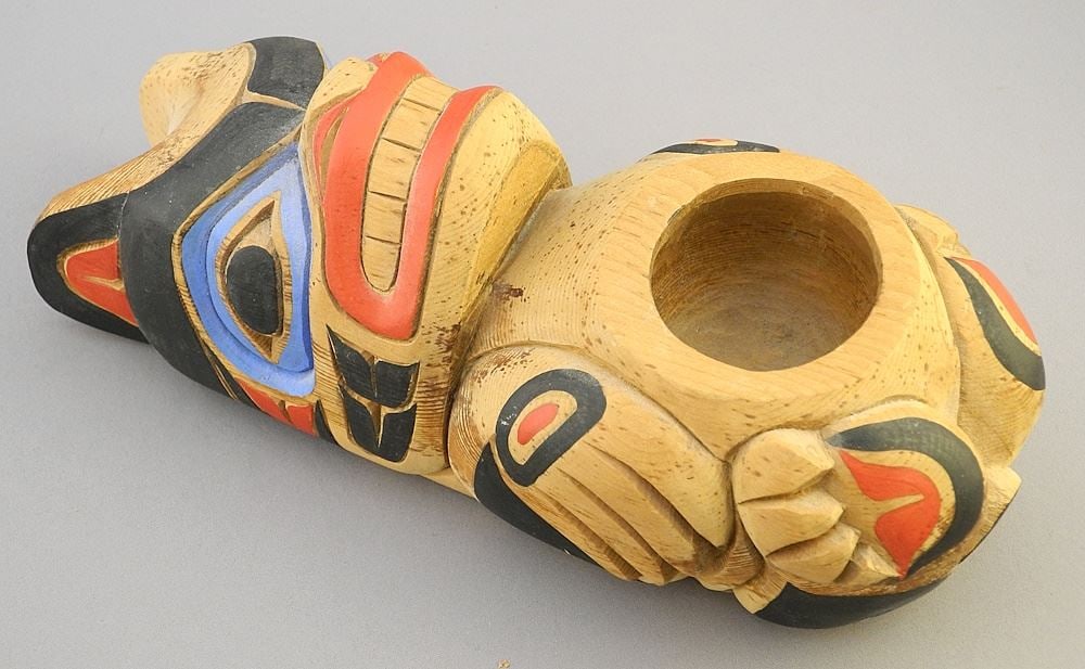 Coast Salish Carving signed Doug LaFortune, 3 5/8 x 8 3/4 x 3 3/4", "Bear" Bowl. (1 of 4)