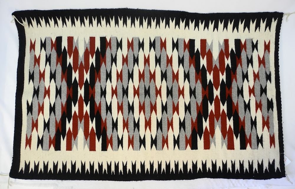 Navajo Mat signed with label Gladys Smilly, 43" x 27", Pinon Arizona, #10/40. (1 of 4)