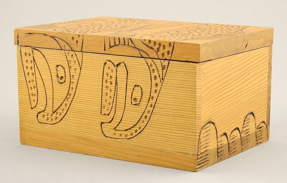 Cedar "Salmon" Box signed Cecil Dawson, 2 5/8 x 4 3/4 x 3 1/2".: Cedar "Salmon" Box signed Cecil Dawson, 2 5/8 x 4 3/4 x 3 1/2".