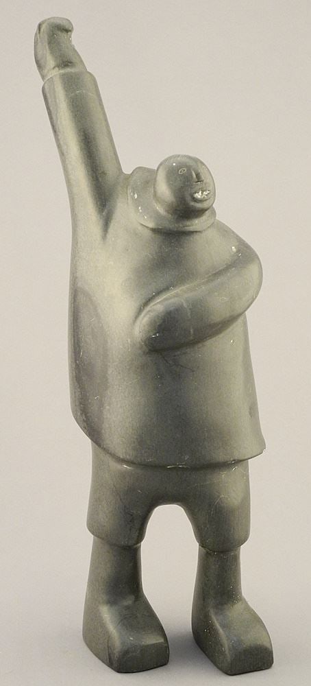 Inuit Stone Carving, 12 1/2"H, unsigned, (leg restoration noted).: Inuit Stone Carving, 12 1/2"H, unsigned, (leg restoration noted).