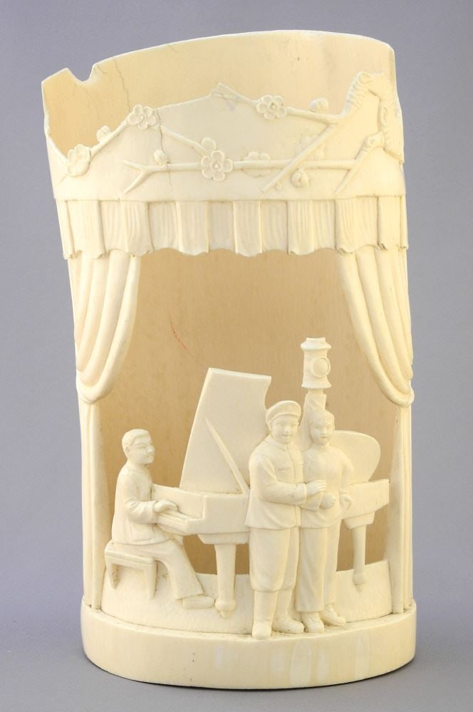 Chinese Republican Carved Tusk Section, 9 3/8", No Export.: Chinese Republican Carved Tusk Section, 9 3/8", No Export.