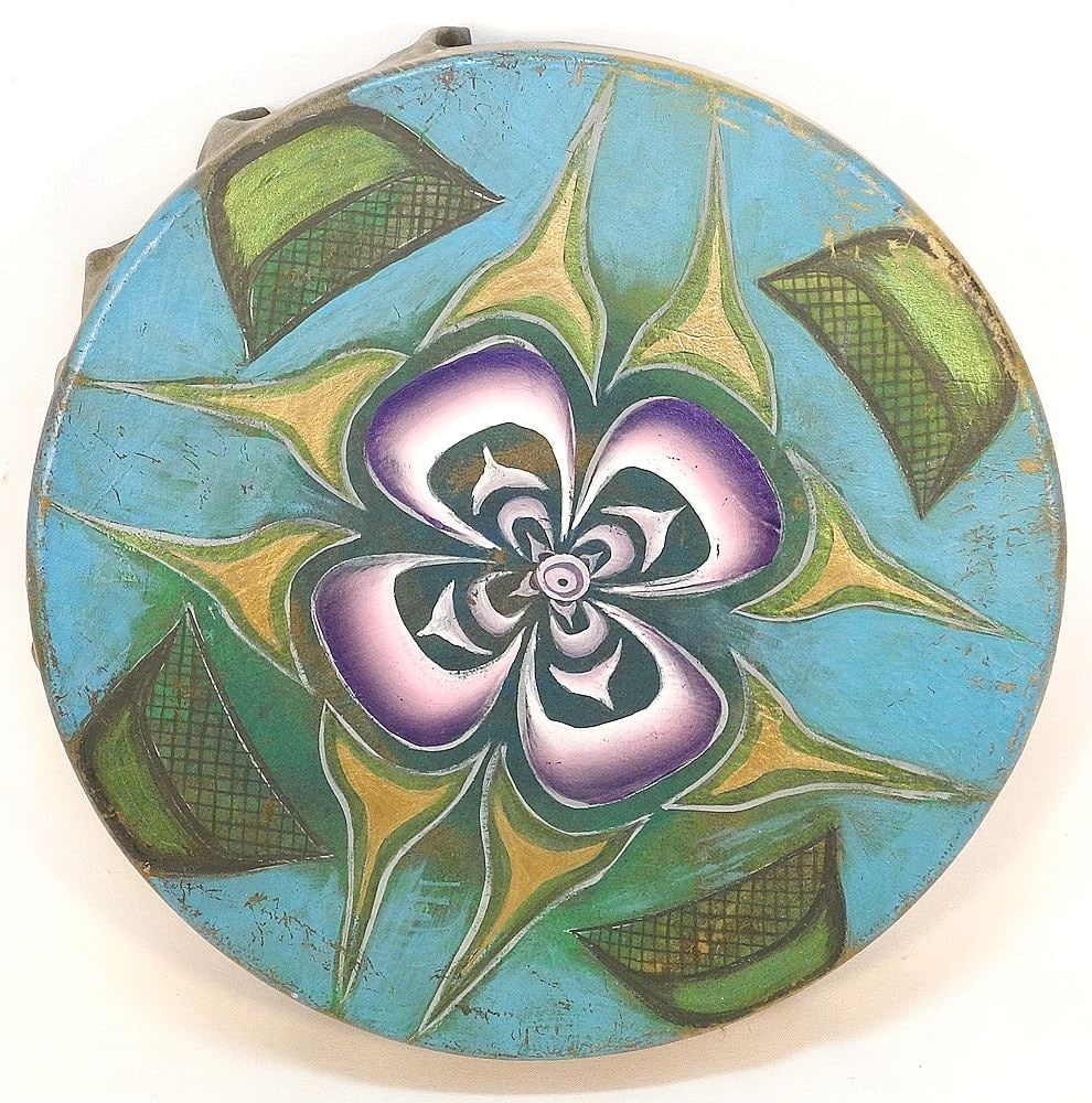 Northwest Coast Drum with Floral Design, 16" Diameter x 2 7/8". (1 of 3)