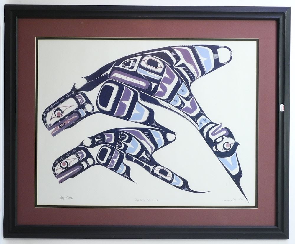 Coloured Print signed Trevor Hunt, March 1, 1996, 19" x 24 7/8", "Kwaguilth Killer Whales" (1 of 4)